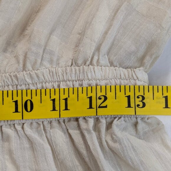 NEW Express Top Womens XS Beige Peasant Seersucker Rouched Smocked Boho Peplum - Picture 8 of 13